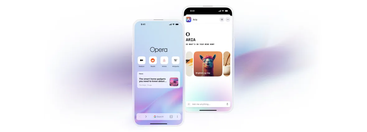 Opera 官方 iOS 页面桌面展示图，用于移动端专题首屏