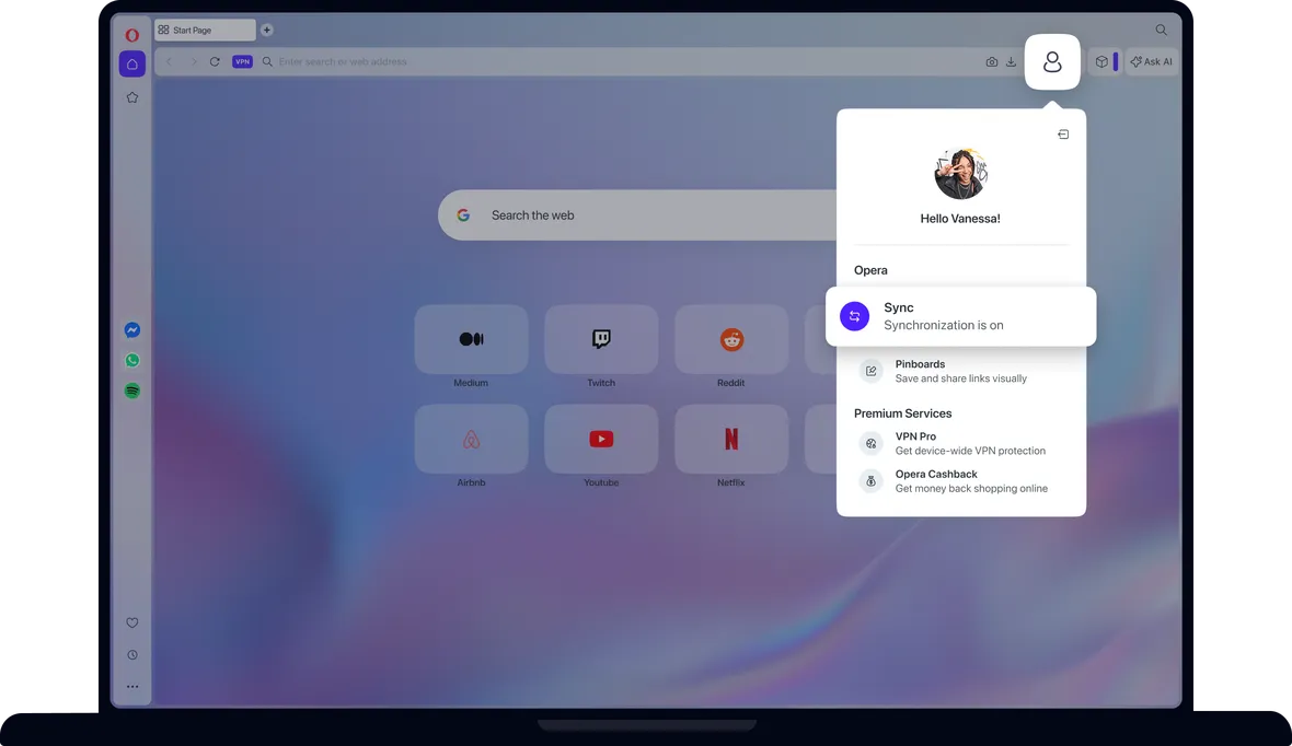 Opera 官方 Sync 桌面与移动联动画面